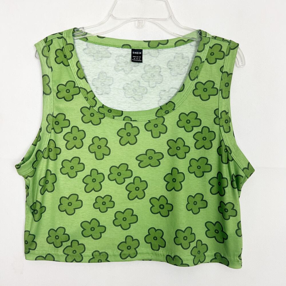 Shein Floral Green Sleeveless Cropped Top Size XL